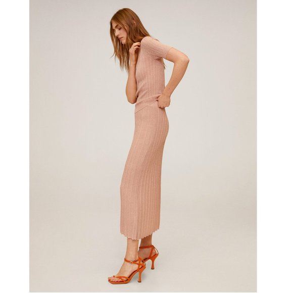 NWT Mango Pleated Midi Skirt in Pastel Pink 67056303 Diana - Picture 5 of 11